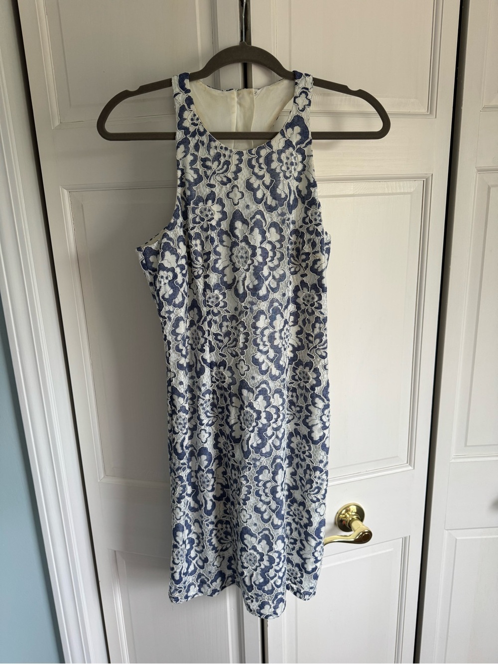 Adrianna Papell White and Blue Floral Dress